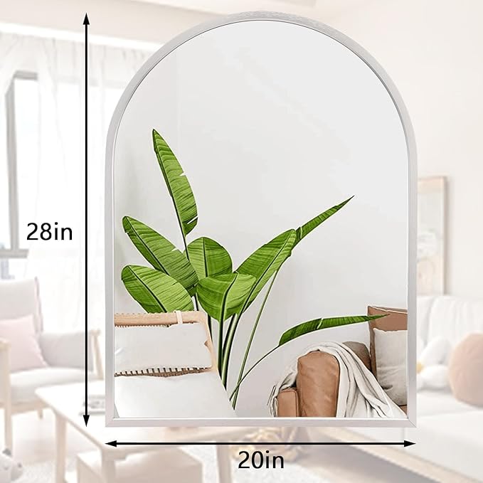 Arched Bathroom Mirror, 28"x20" Arch Metal Framed Mirror for Wall, Decor Vanity Mirror for Living Room Bedroom Entryway Silver