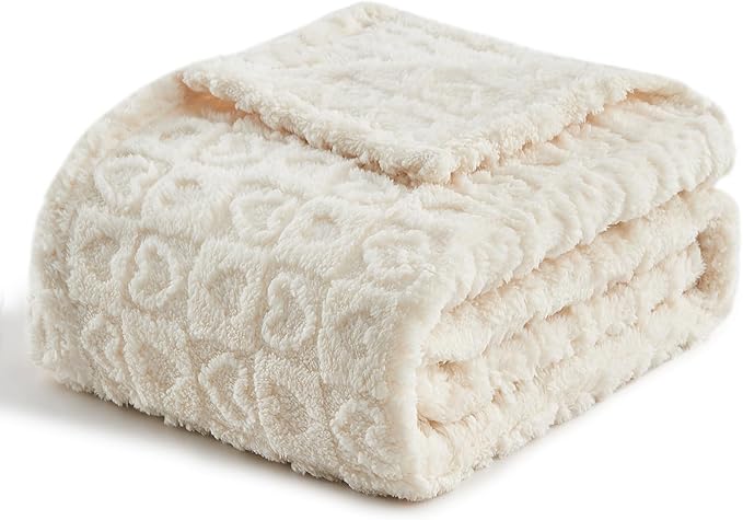 lifein Throw Blanket for Couch-Cream Heart Boho Throw Blanket, Soft Fleece Plush Lightweight Blankets&Throws for Woman, Fuzzy Decorative Blankets for Livingroom Bed Sofa Chair(50x60in,Cream)