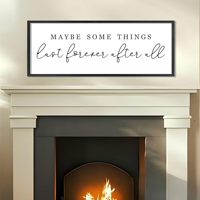 YWJKWLGS Master Bedroom Above Bed Wall Decor Maybe Some Things Last Forever After All Sign Wall Art, 40x15 Inch, Modern Farmhouse Large Rustic Wood Framed Over the Bed for couples mr and mrs (Black)