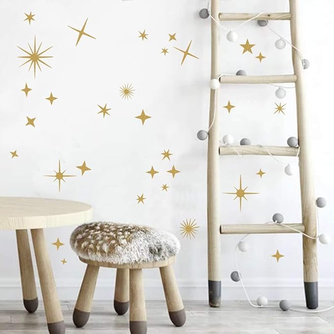 Sparkle Decals Star Wall Decals Nursery Wall Decal Kids Room Decor Stars Walls Art Murals Baby Room Star Stickers Peel and Stick Removable Decal Celestial Decoration(Vintage Gold)
