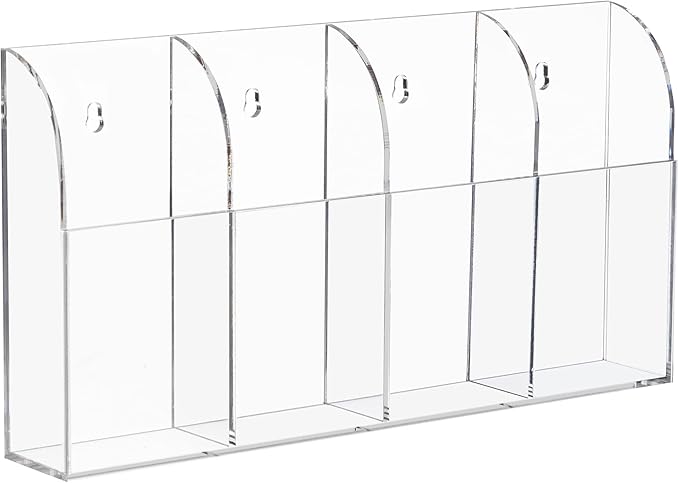 HBlife Acrylic Remote Holder Organizer, Clear TV Remote Control Wall Mount Caddy for Bedside, 4 Compartments