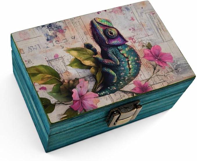 RK Collections Trinket Boxes Small Jewelry Keepsake Box (Chameleon Lizard)