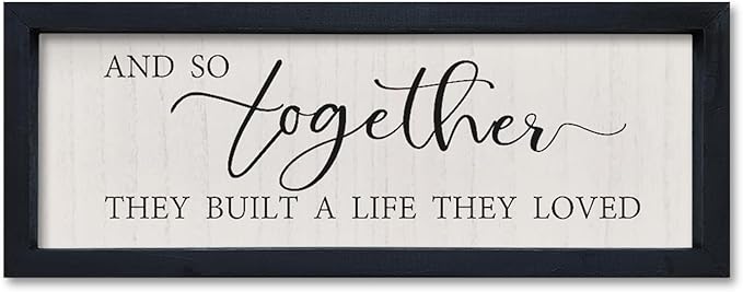 comurdyo And So Together They Built a Life They Loved Wall Sign Decor 16"×6" Above Bed Master Bedroom Wood Framed Hanging Wall Art (Black)