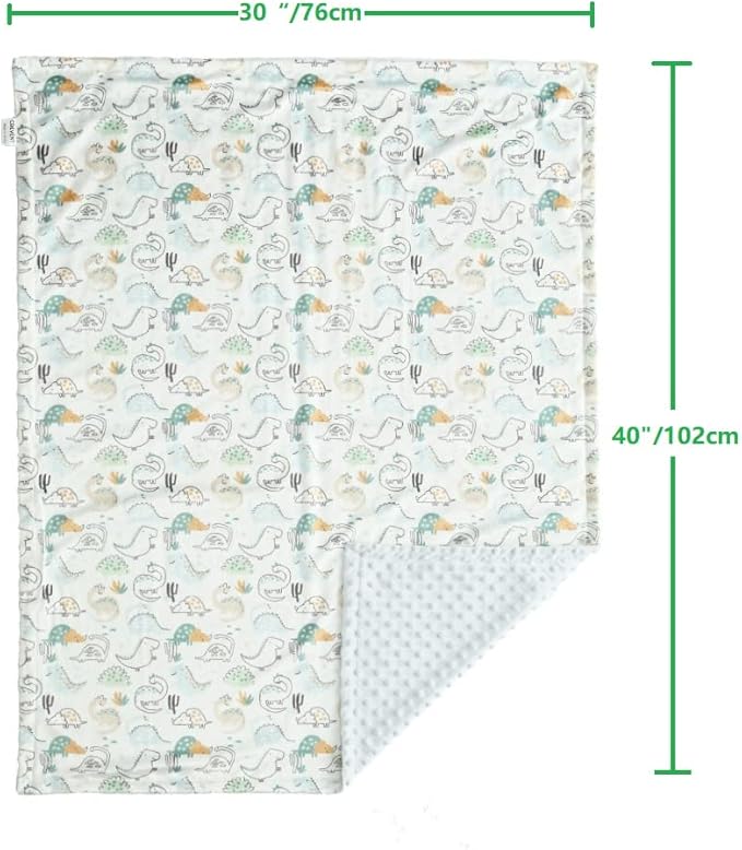 CREVENT 2Pcs 30''X40'' Cute Cozy Fluffy Warm Baby Blankets for Infants Toddlers' Bedding Crib Cot Stroller - Grey Cloud + Minky Dinosaur