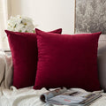 MIULEE Pack of 2 Velvet Soft Solid Decorative Square Throw Pillow Covers Cushion Case for Sofa Bedroom Couch,20x20 Inch Wine Red