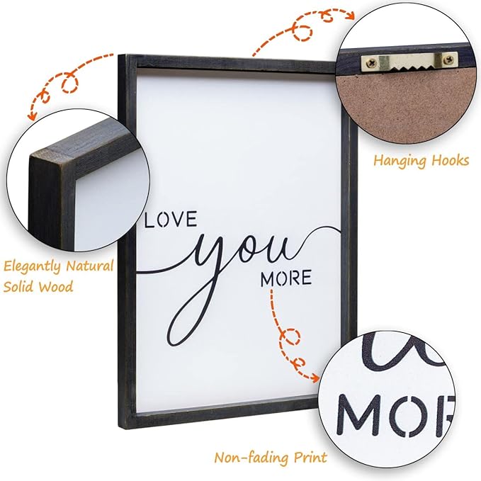 Set of 3 Love You More Sign I Love You Most Sign Wall Decor for bedroom room and living room (11x14 inches, Black)