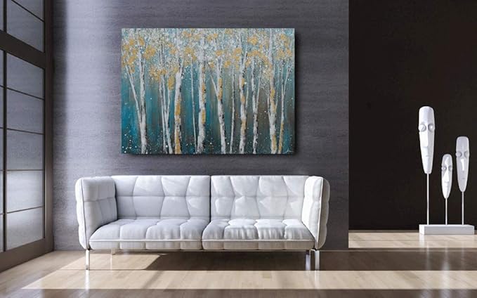 Yihui Arts Landscape Canvas Print Artwork: Teal Winter Forest Painting Wall Art for Office or Living Rooms Decoration