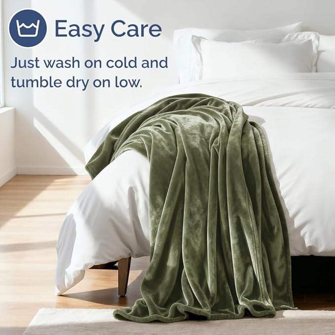 Ultra Soft Fleece Blanket Twin Size - Flannel Fleece Luxury Twin Blanket - Lightweight for Couch Bed Chair - Thick, Warm and Breathable - All Season Cozy Fuzzy, Anti-Static Microplush Bedding, Olive