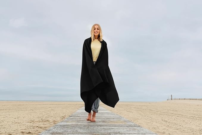 MV Sport Lightweight Sweatshirt Blanket Throw � Warm & Cozy, Breathable Oversized Fleece Knit, Couch, Bed, Travel, Cold Nights, and Outdoors � Soft Light Weight Blanket 54"" x 84"" Black