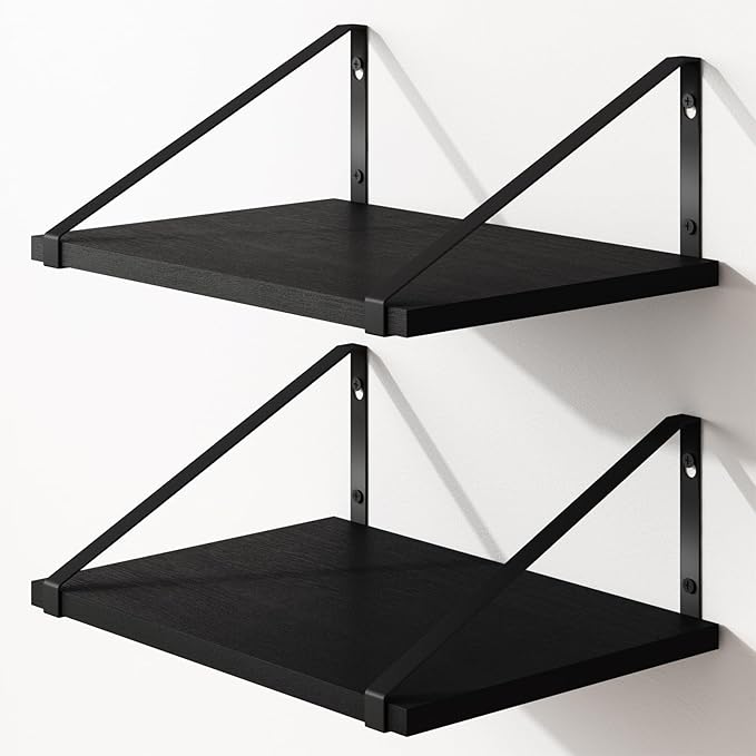 Fixwal Floating Shelves for Wall, 16.5 X 12 X 0.6in Black Shelves for Bedroom, Large Wall Shelf for Living Room, Kitchen, Bathroom, Laundry Room and Decor Storage