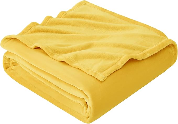 Hansleep Fleece Yellow Full Blanket, Super Soft Flannel Fuzzy Plush Cozy Blanket for All Seasons, Yellow, Full 84x90 Inches