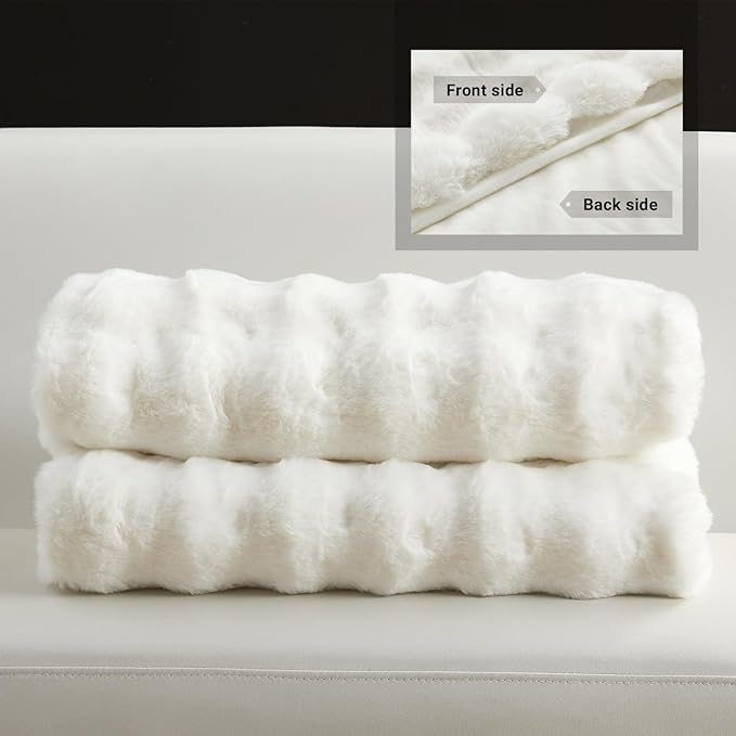 SAPHREAS Faux Fur Throw Blanket for Couch, Fluffy Fuzzy Bubble Blanket for Sofa Bed Living Room, Decor Soft Cozy Gifts for Women Men, 60x80” Cream White