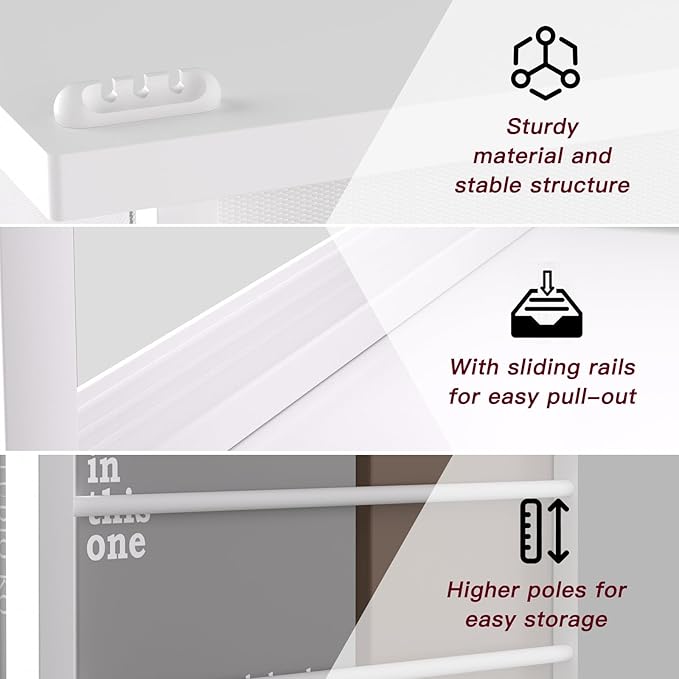 Narrow Side Table (1PC) - White End Table with Charging Station Drawer & 4 Wheels, Personalized Mobile Storage Nightstand for Bedroom Living Room (1 AC + 2 USB Ports)