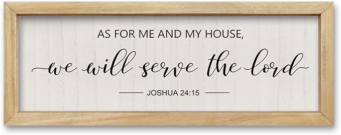 comurdyo Bible Verse Wall Decor As For Me And My House We Will Serve The Lord Sign 16×6 Inch Joshua 24:15 Christian Scripture Plaque for Bedroom Above Bed Small Rustic Wood Framed Wall Art (Wood)