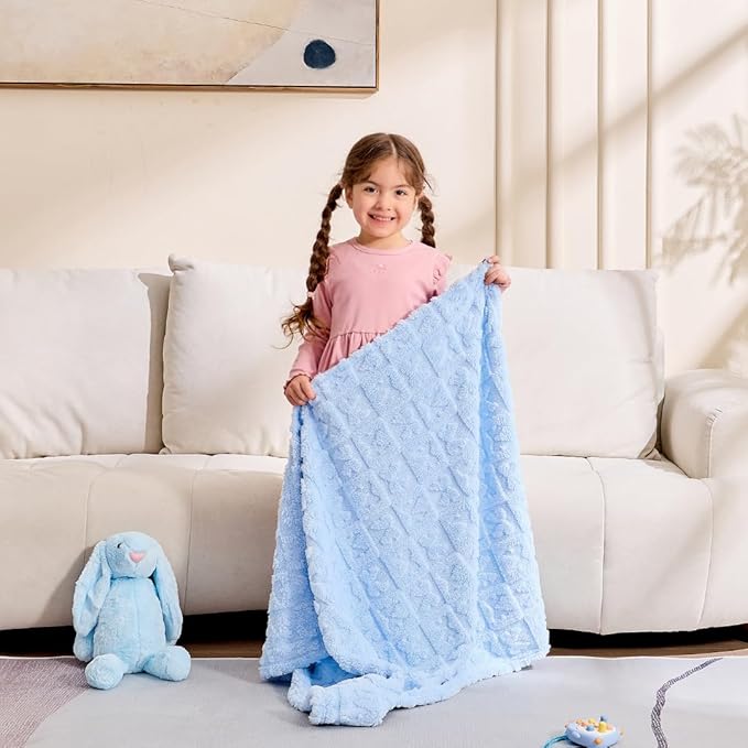 Belle Bow Baby Blanket 30x40 – Ultra Soft Fleece Bow Blanket, Cozy Crib Stroller & Pet Stroller Blanket for Baby Boy & Small Pets, (Baby Blue)