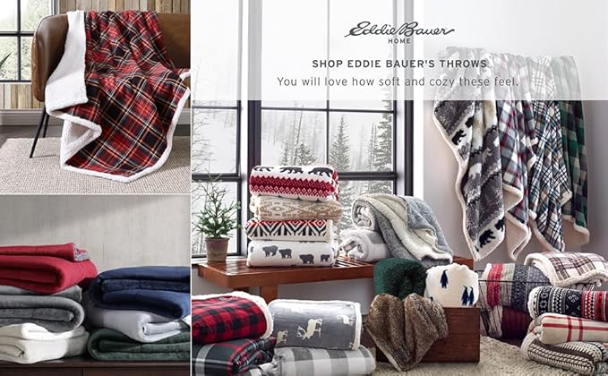 Eddie Bauer - Blanket, Super Soft Reversible Sherpa & Brushed Fleece Bedding, Throw Blankets for Couch, Ideal for Lounging (Mountain Tartan Red)