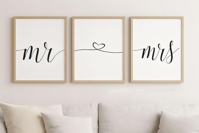 TSDTUO Set of 3 Romantic Mr and Mrs Wall Art Decor - Perfect for Couples' Headboard or Bedroom Decor - 11x14 inches, Unframed