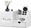 Square Tissue Box Cover with Tray and Organizer,Multi-Functional Decor Cube Tissue Box Holder,Tissue and Remote Control Holder,for Vanity,Nightstand,Bathroom,Home,Office