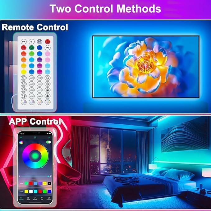 PSTAR LED Strip Lights for TV Backlight, 13.2ft RGB Color Changing TV Lights with Music Sync, Bluetooth APP & Remote Control, USB Powered for 32-65 Inch TVs, Bedroom, Gaming Room Decor