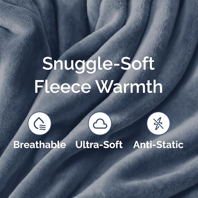 Ultra Soft Fleece Blanket King Size - Flannel Fleece Luxury King Blanket - Lightweight for Couch Bed Chair - Thick, Warm and Breathable - All Season Cozy Anti-Static Microplush Bedding, Washed Blue