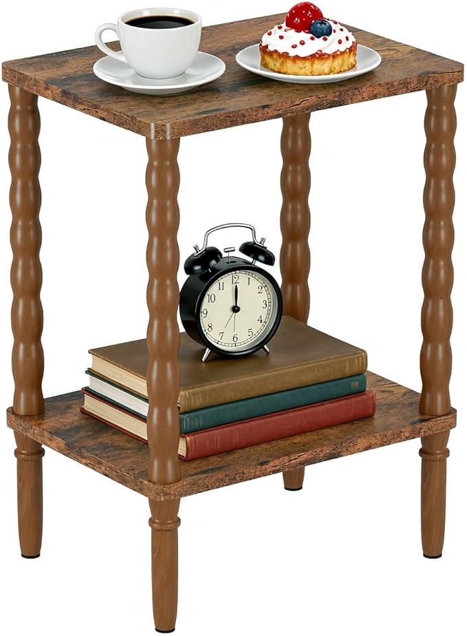 Small Narrow Side Table, Vintage End Table - Skinny Bedside Nightstand for Small Spaces, Couch/Recliner Accent Table for Bedroom Living Room Nursery, No-Tool Assembly (Rustic Brown)