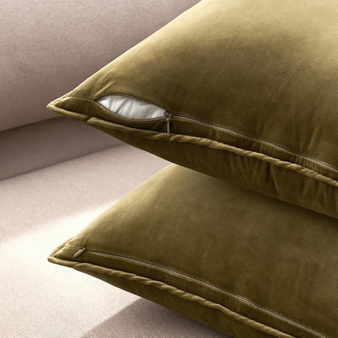 MIULEE Olive Green Velvet Throw Pillow Covers 16x16 Soft Decorative Solid Square Cushion Cases Pack of 2 Modern Luxury Home Decor for Couch, Sofa, Bedroom