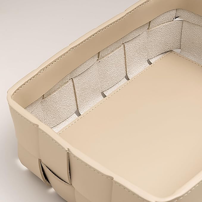 Nordic Style Leather Storage Basket for Decorative Home,Jewerly Accessories Catchall Items Cosmetic Storage Box for Tabletop Entryway Livingroom Bedroom Nightstand,Ivory