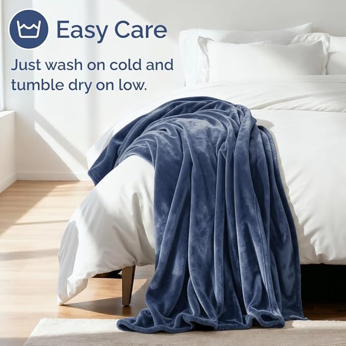 Ultra Soft Fleece Blanket Queen Size - Flannel Fleece Luxury Queen Blanket - Lightweight for Couch Bed Chair - Thick, Warm & Breathable - All Season Cozy Anti-Static Microplush Bedding, Washed Blue