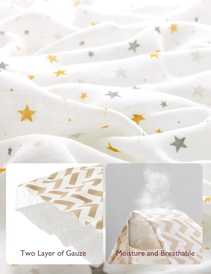 Momcozy Muslin Swaddle Blankets, 4-Pack Breathable and Skin-Friendly Receiving Blankets, Best Wishes Swaddle Blanket Shower Gifts & Baby Registry Essentials, Large 47"x47", Stellar Orbit