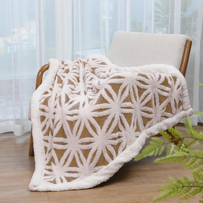 LOMAO Sherpa Fleece Blanket Easter Gifts for Mom Cozy Soft Throw Blanket for Women Men Dual Sided Couch Sofa Bed Blanket (Khaki, 60''x80'')