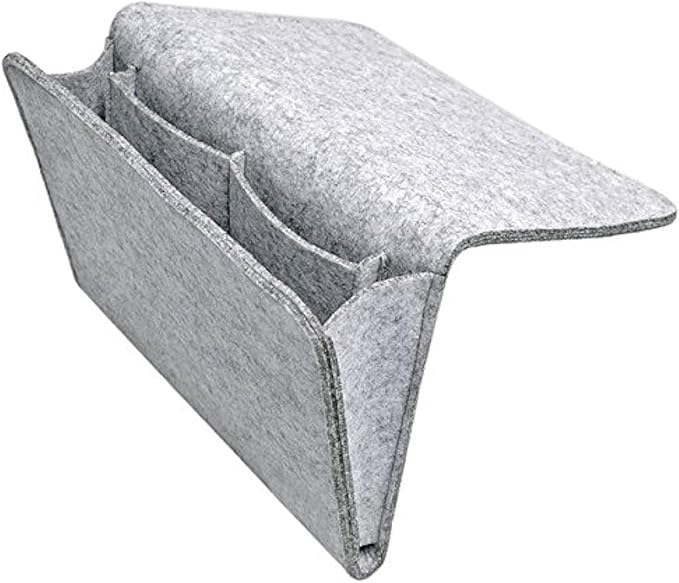 Fengtaike Useful Multi Grey Bed Storage Pockets Felt Bedside Hanging Storage Phone Remote Control Organizer Holder with 2 Inner Pockets for Bed Table Sofa