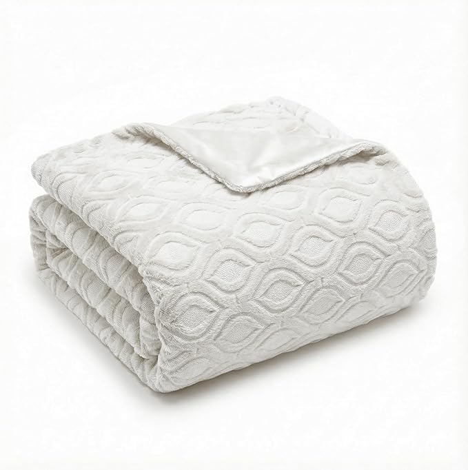 Horaldaily Solid Blanket Throw, White Accent Farmhouse Neutral Square Euro Soft Fuzzy Plush Faux Fur Cozy Blankets for Couch Sofa Bed Lounging, Ideal Gifts for Kids Adults Wife Self, 50x60