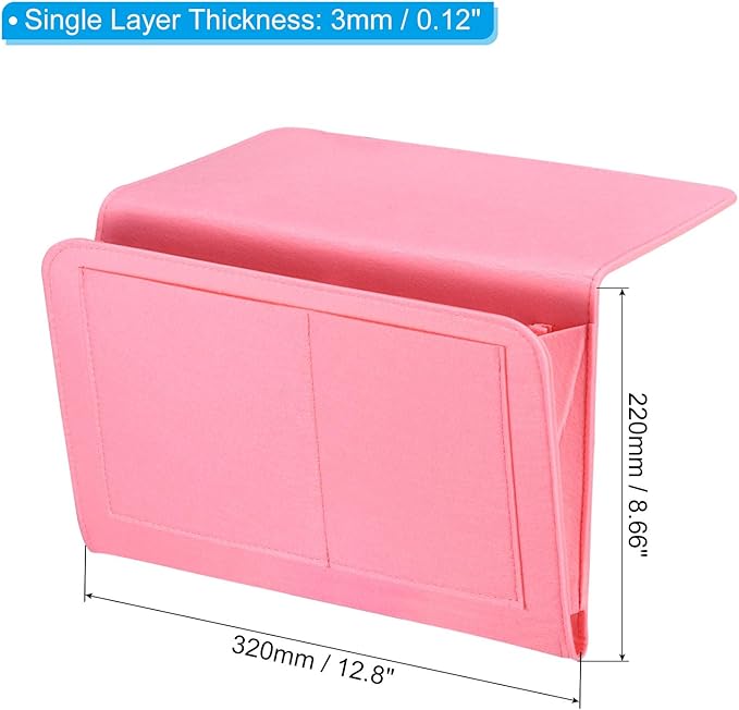 PATIKIL 13in Bedside Caddy, Bed Caddy Bedside Organizer Hanging Soft Felt 5 Pockets Bed Pockets Bedside Storage Organizer Remote Control Holder for Bedroom Phones Glasses, Pink