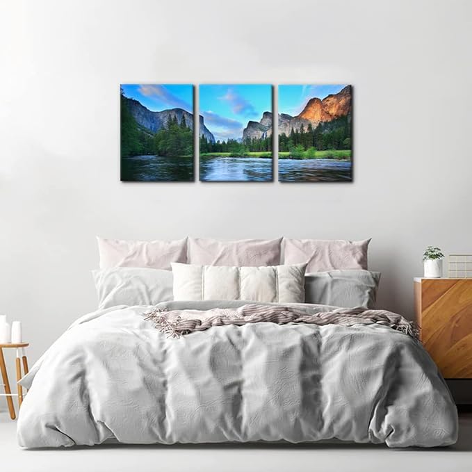 Pacimo Mountain Canvas Wall Art Panorama of Yosemite Valley Pictures Painting National Park Modern Artwork Lake Nature Landscape Framed Wall Art for Living Room Bedroom Office Wall Decor - 12"x16"x3