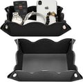 Valet Tray for Men Women 2 Pack - PU Leather Travel Catchall Tray Organizer - Desk Bedside Nightstand Storage Box for Jewelry Key Phone Remote Controller Wallet Watch Glasses Readers -Black