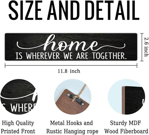 AGMDESIGN Home Is Wherever We Are Together Wood Sign, Rustic Family Reunion Decor, Wall Home Decor for Shelf Desk Door, Farmhouse Bedroom Wood Hanging Plaque, Great Gifts for Newlyweds Families
