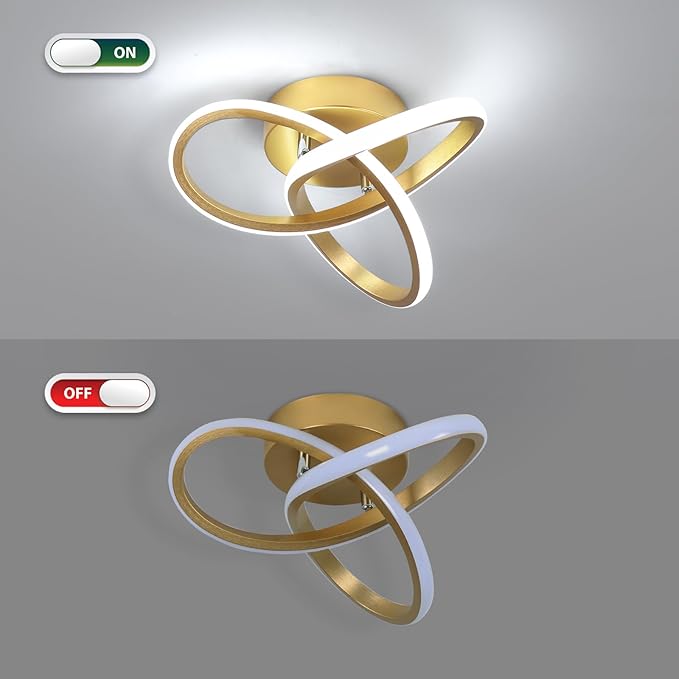 CANEOE Modern Led Ceiling Light Fixture,6000K Gold Led Hallway Light Fixtures Ceiling Lamp for Hallway Bedroom Bathroom Kitchen Balcony Stair Aisle Ceiling Lamp Curved Design (Gold, 6000K)