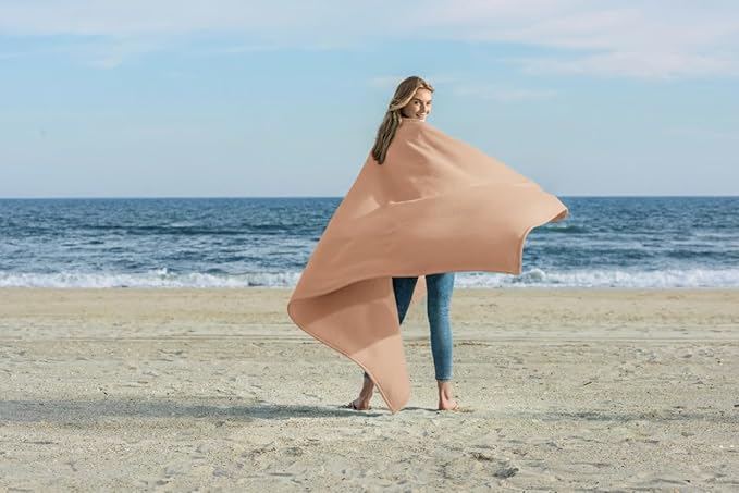MV Sport Lightweight Sweatshirt Blanket Throw – Warm & Cozy, Breathable Oversized Fleece Knit, Couch, Bed, Travel, Cold Nights, and Outdoors – Soft Light Weight Blanket 54" x 84" Praline