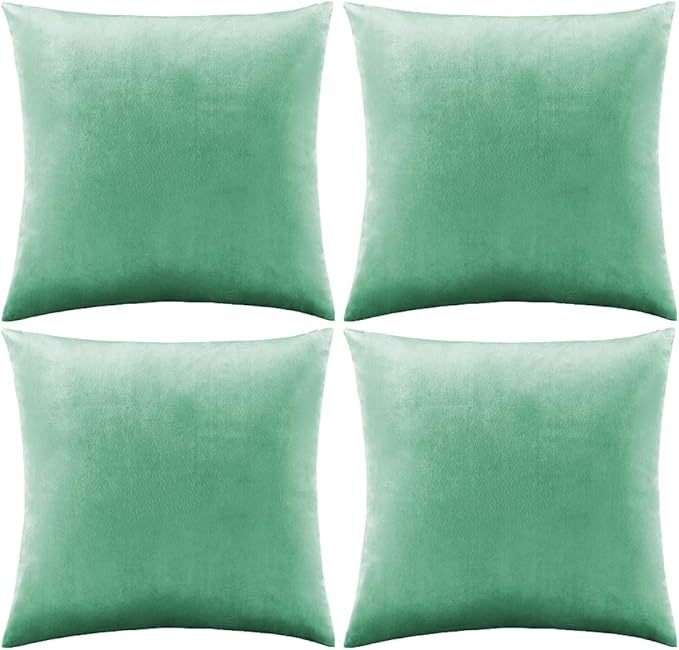 GIGIZAZA Decorative Throw Pillow Covers 16 x 16,Mint Turquoise Soft Pillow Covers Velvet,Set of 4 Decor Square Cushion Covers
