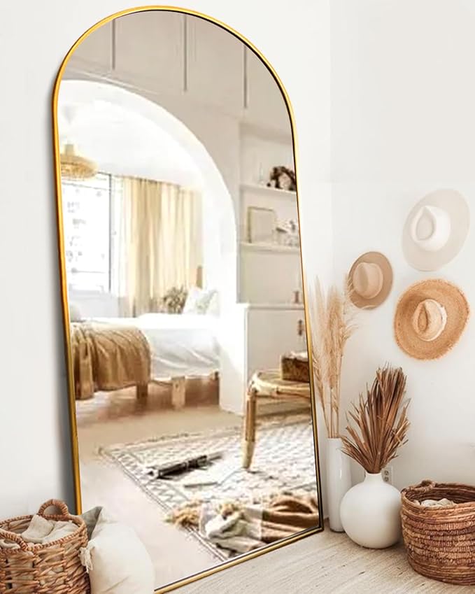 Arched Gold Mirror - 34"x76" Freestanding Floor Mirror, Wall Mounted for Bedroom
