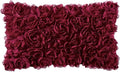 MIULEE 3D Rose Flower Pillow Cover Decorative Spring Floral Romantic Stereo Chiffon Aesthetic Solid Pillowcase for Girl Bedroom Living Room Decor 12x20 Inch Wine Red
