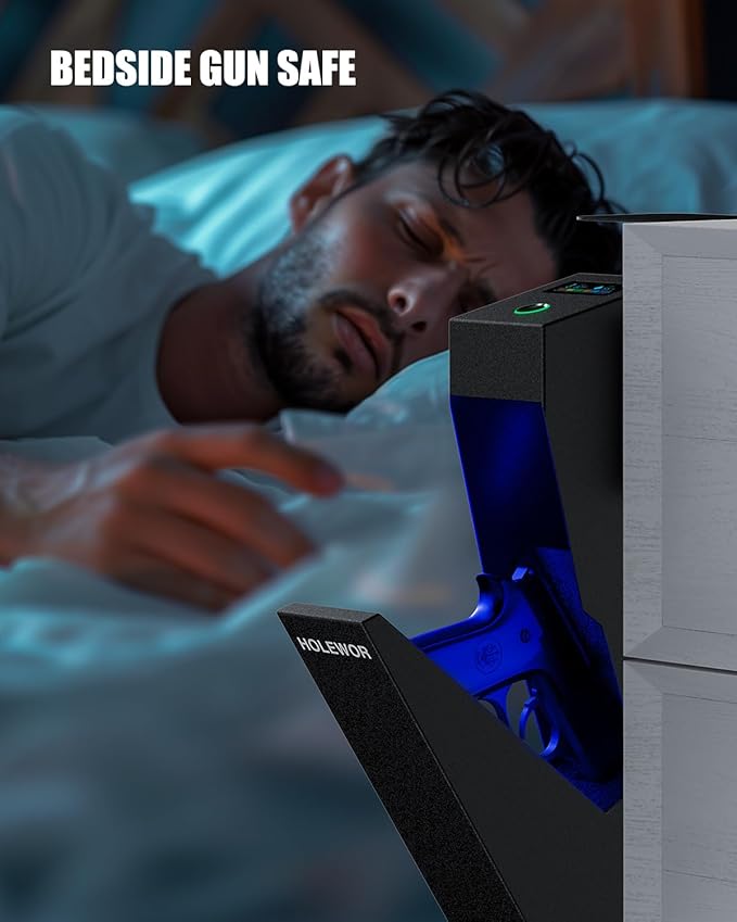 Gun Safe, Biometric Pistol Safe Fingerprint Quick Access Drop Down Handgun Safe Mount Bedside Gun Safe for Desk Nightstand