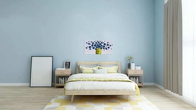 SYGALLERIER Blue Flower Canvas Wall Art in Vase with 3D Hand Painted Textured Modern Aesthetic Botanical Pictures Contemporary Oil Paintings for Living Room Bedroom Dinning Decor