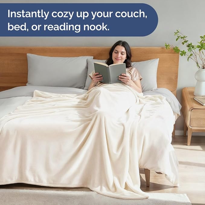 Ultra Soft Fleece Blanket King Size - Flannel Fleece Luxury King Blanket - Lightweight for Couch Bed Chair - Thick, Warm and Breathable - All Season Cozy Fuzzy, Anti-Static Microplush Bedding, Cream