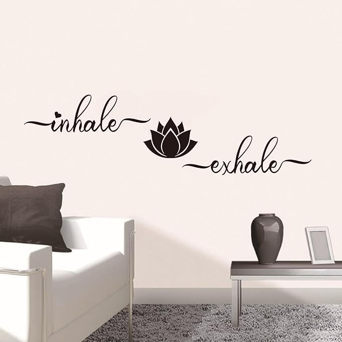 Yoga Quotes Wall Stickers for Bedroom: Zen Lotus Flower Home Meditation Vinyl Art Wall Decals for Living Room Bathroom - Inhale Exhale 45" X 12.6"