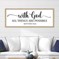 With God All Things Are Possible Sign Wall Decor 40"×15" Matthew 19:26 Bible Verse Jesus Religious Christian Scripture Prayer Large Wooden Framed Wall Hanging Art (Wood)