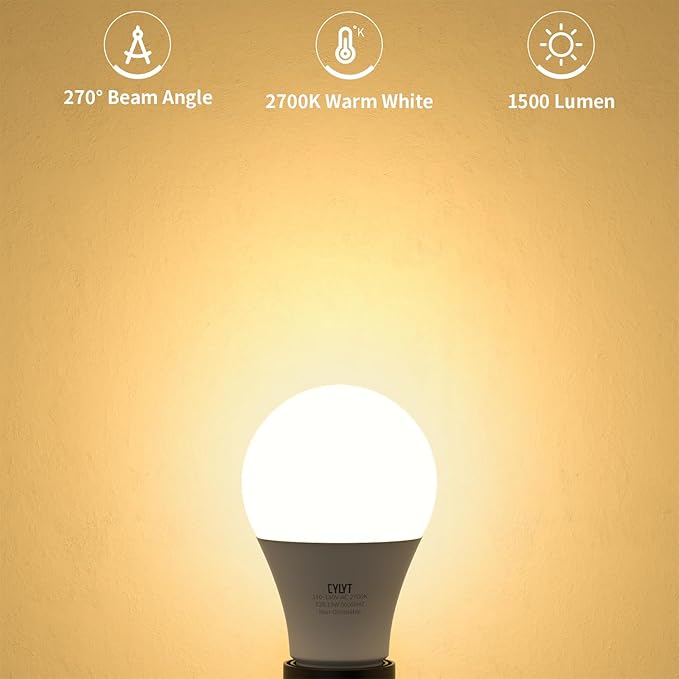 100W Equivalent Bright LED Light Bulbs, Warm White 2700K A19 Lightbulbs, Focos LED para Casa, for Kitchen Bedroom Indoor Outdoor, 1500 Lumens, E26 Standard Base, Non-Dimmable, 4-Pack