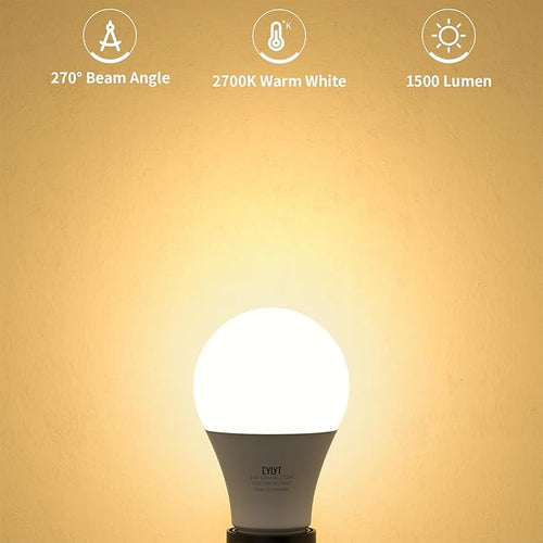 100W Equivalent Bright LED Light Bulbs, Warm White 2700K A19 Lightbulbs, Focos LED para Casa, for Kitchen Bedroom Indoor Outdoor, 1500 Lumens, E26 Standard Base, Non-Dimmable, 4-Pack