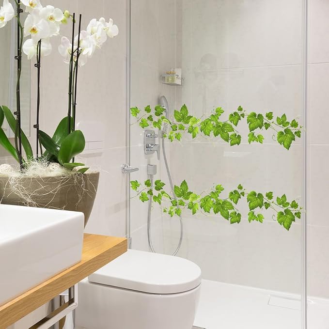 4 Pack Green Leafy Vine Wall Decals, Green Plants Leaves Wall Stickers for Kitchen Bedroom Living Room Bathroom Wall Decor
