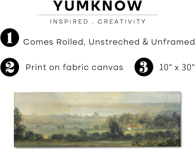 Unframed Rolled Vintage Farmhouse French Country Bedroom Wall Decor Above Bed - 10x30" - Wall Art Over the Bed - Panoramic Landscape Pictures Sign - Canvas Long Narrow Green Nature Wall Art